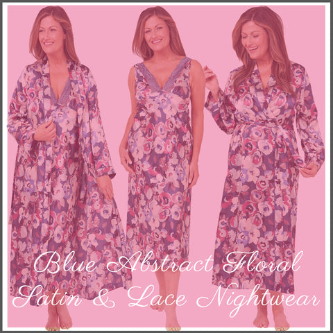 Blue Abstract Floral Satin Nightwear Collection