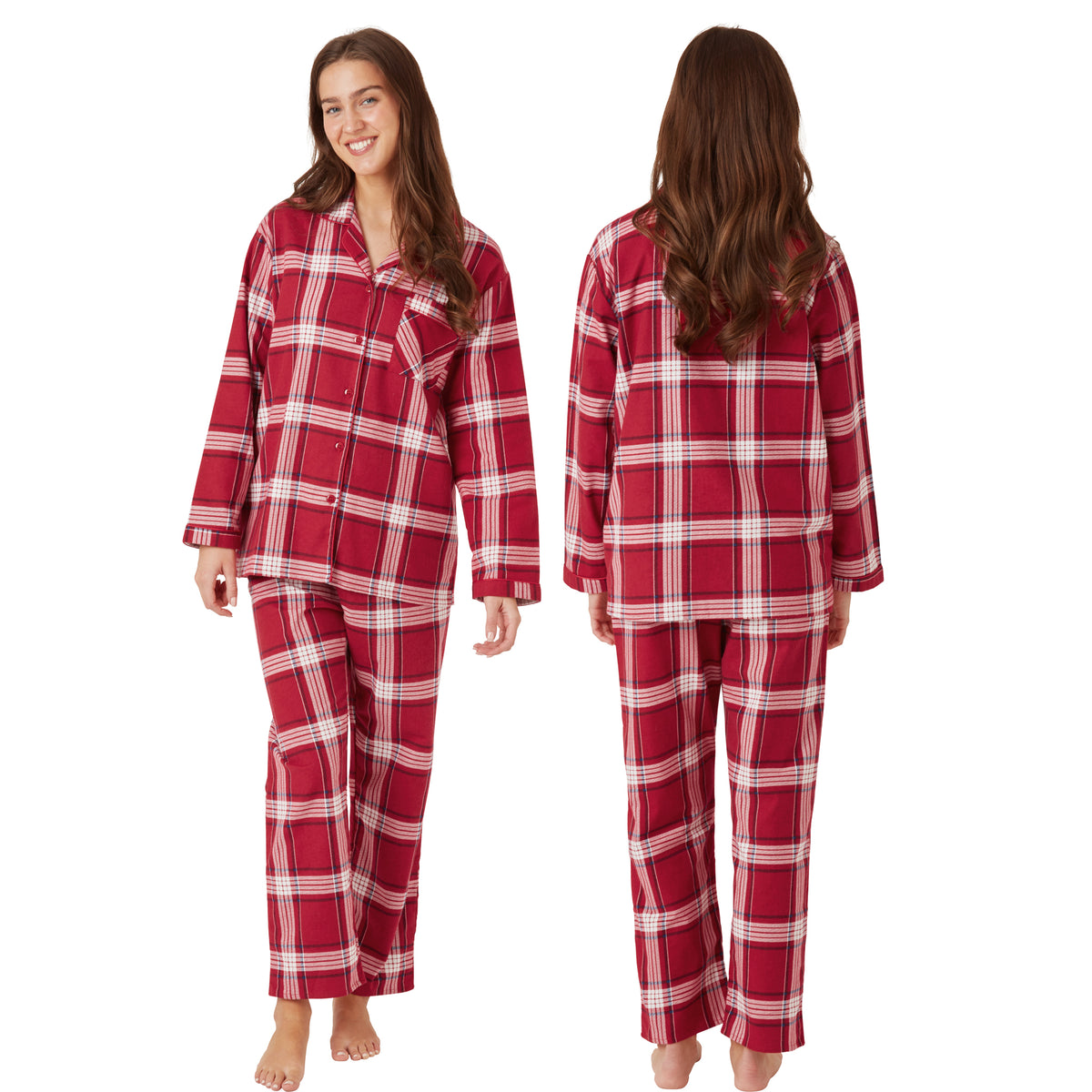 Cotton Flannelette Pyjamas Set Red Check Plaid Tartan Flannelette