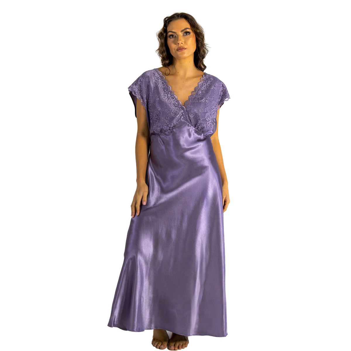 Plain Lilac Wide Strap Full Length Long Sexy Satin Nightdress Negligee –  Just For You Boutique®