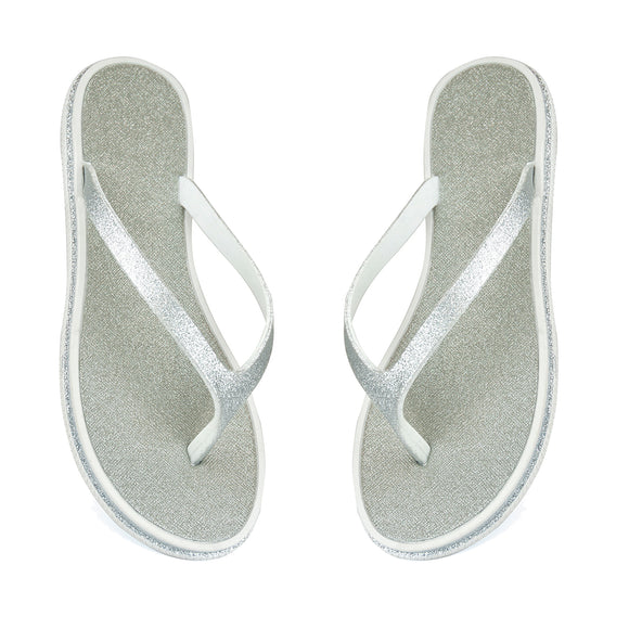 Silver Sparkle Toe Posts Flip Flops Beach Sandals