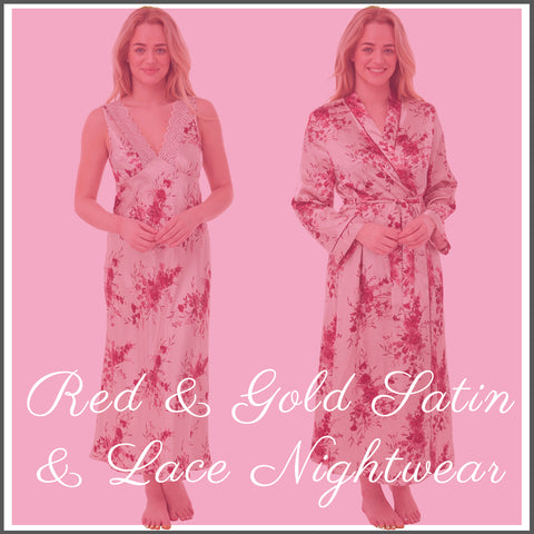 Red & Gold Floral Satin & Lace Nightwear Collection