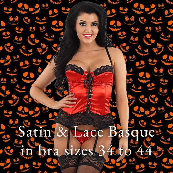 Satin & Floral Lace Lingerie Basque Corset in UK Plus Sizes