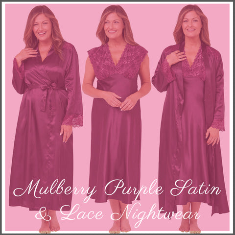 Plain Mulberry Purple Satin & Lace Nightwear Collection