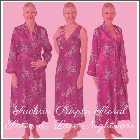 Purple Oriental Floral Satin Nightwear Collection