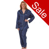 Sale Sexy Satin Plain Navy Blue Pyjamas PJs Set White Detailing