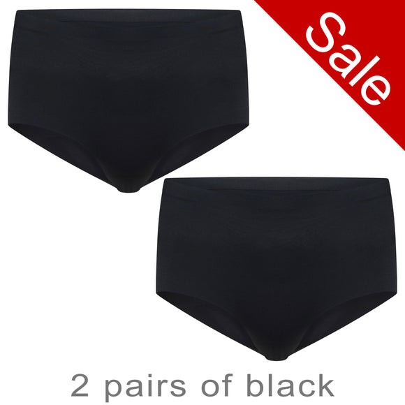 Sale 2 Pack Seamless Black Brief Knickers NO VPL Seamfree