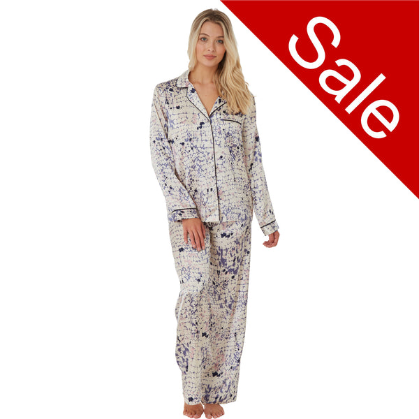 Sale Sexy Satin Ivory Pink Spot Print Pyjamas PJs Set Full Length