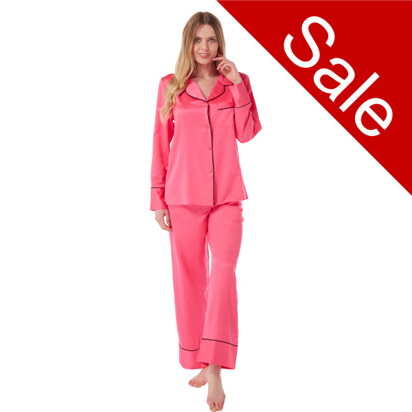 Sale Sexy Satin Bright Neon Pink PJs Pyjamas Set