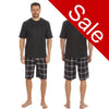 Sale Mens Black Tartan Check PJs Pyjamas Set Short Sleeve T Shirt & Shorts