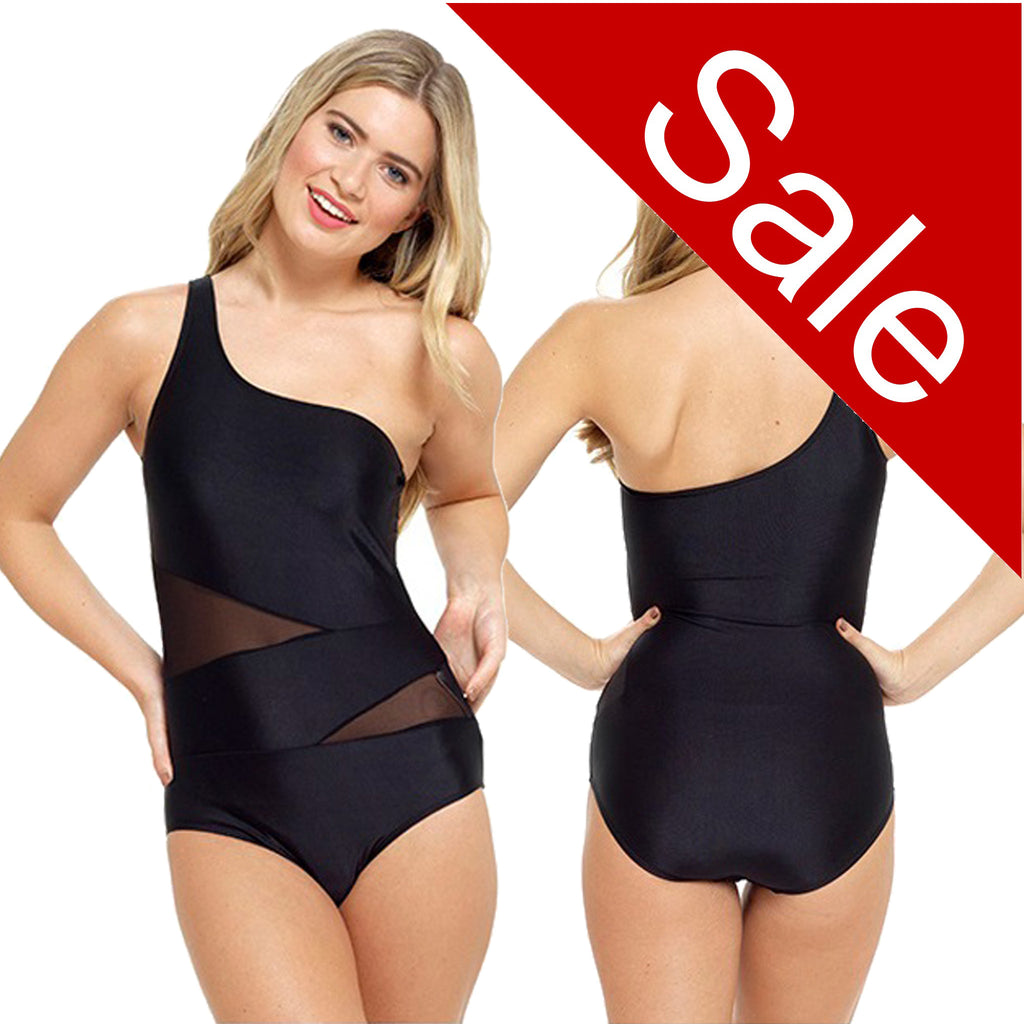 Sale Plain Black Swimming Costume Bathing Swimsuit One Piece