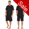 Sale Mens Black PJs Pyjamas Set Short Sleeve T Shirt & Shorts Side Stripe