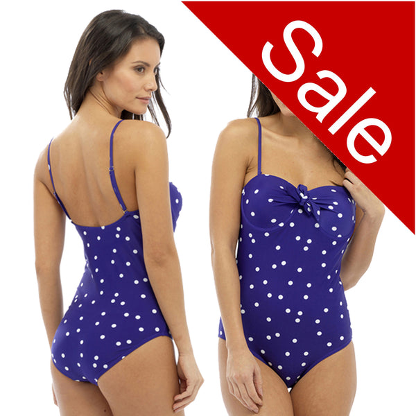 Sale Blue Swimming Costume Bathing Swimsuit One Piece Bandeau Multi way Straps