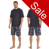 Sale Mens Navy Tartan Check PJs Pyjamas Set Short Sleeve T Shirt & Shorts
