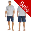 Sale Mens Grey Blue Tartan Check Cotton PJs Pyjamas Set Short Sleeve T Shirt & Shorts