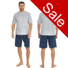 Sale Mens Grey Blue Tartan Check PJs Pyjamas Set Short Sleeve T Shirt & Shorts