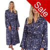 ladies navy blue and pink animal print silky shiny satin full length dressing gown, bathrobe, wrap, kimono with full length sleeves in UK sizes 10, 12, 
