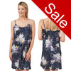 Sale Navy Floral Flower Bloom Spray Sexy Satin Chemise Nightie
