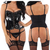 Black PVC & Lace Corset Basque Suspenders & Thong Underwired Hook and Eye Strapless Bridal