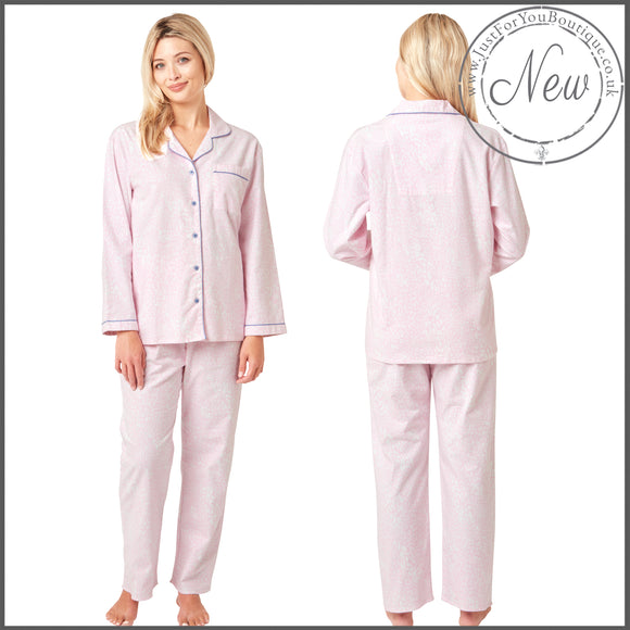 Light Pink Leopard Print Flannelette Wincey PJs Pyjama Set 100% Cotton