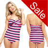Sale Halterneck Pink White Stripe Swimming Costume Bathing Swimsuit