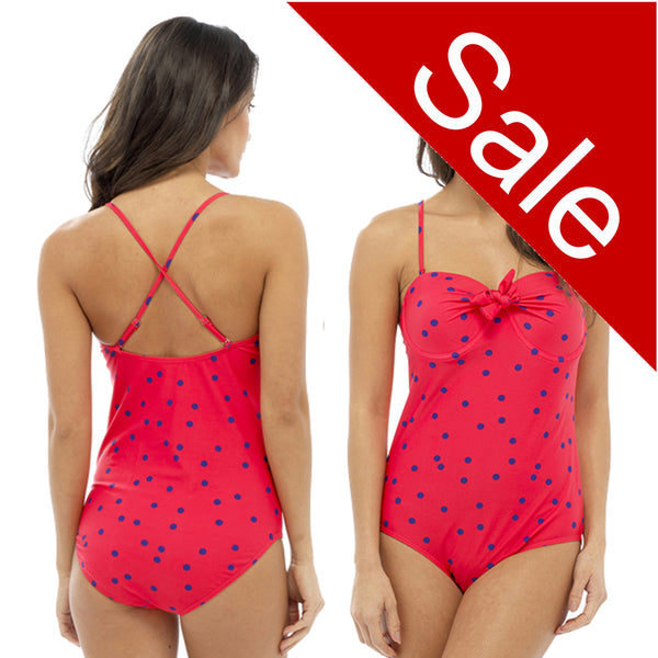 Sale Red Swimming Costume Bathing Swimsuit One Piece Bandeau Multiway Straps