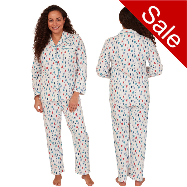 Sale Ivory Confetti Spot Flannelette Wincey PJs Pyjama Set 100% Cotton