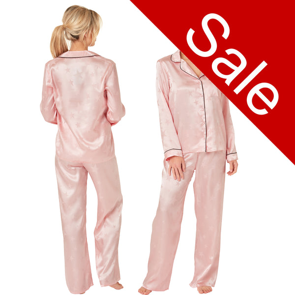 Sale Pink Sexy Jacquard Satin Star Print Pyjamas PJs Pajamas Jammies Set PLUS SIZE