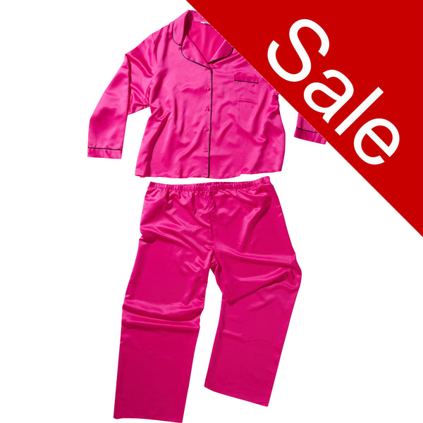 Sale Plain Hot Pink Sexy Mat Satin Pyjamas PJs Jammies Pajamas Set Lingerie PLUS SIZE
