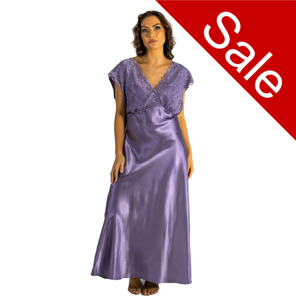 Sale Plain Lilac Wide Strap Full Length Long Sexy Satin Nightdress PLUS SIZE