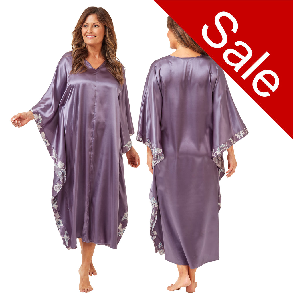 Sale Long Full Length Lilac Purple Sexy Silky Shiny Satin KIMONO