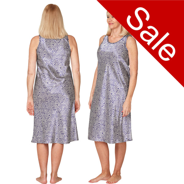 Sale Blue Floral Wide Strap Sexy Silky Shiny Satin Nightdress Nightie Full Slip PLUS SIZE