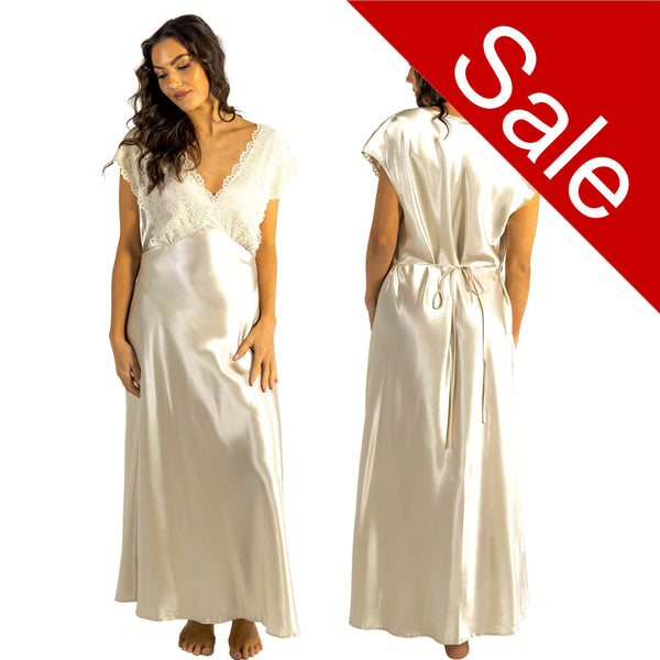 Sale Plain Gold Beige Wide Strap Full Length Long Sexy Satin Nightdress Negligee