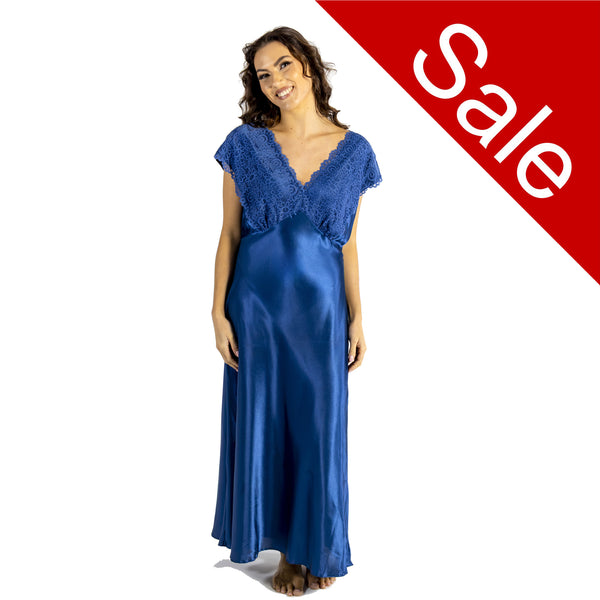 Sale Plain Blue Teal Wide Strap Full Length Long Sexy Satin Nightdress Negligee