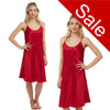 Sale Plain Red Silky Sexy Shiny Silky Satin Chemise Nightie Full Slip Negligee