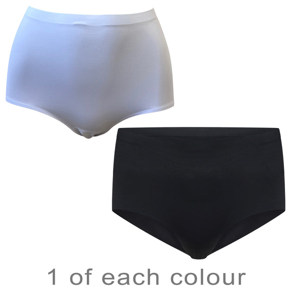 2 Pack Seamless Black and White Brief Knickers NO VPL Seamfree