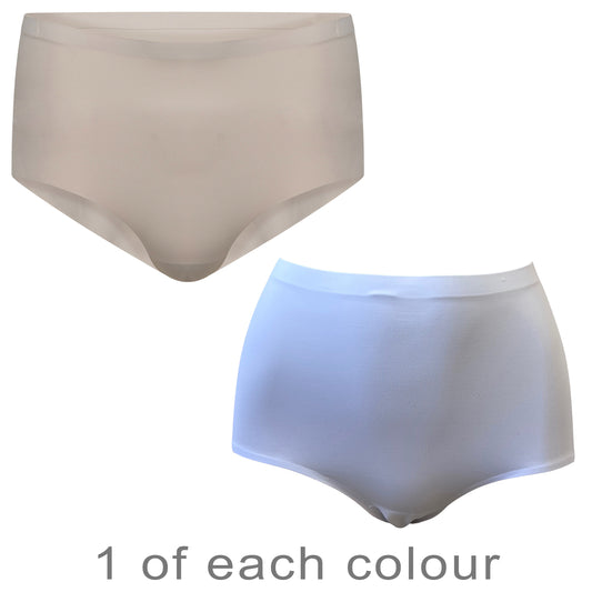 2 Pack Seamless Nude and White Brief Knickers NO VPL Seamfree