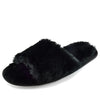 Sale Ladies Black Fluffy Open Toe Slippers Mule