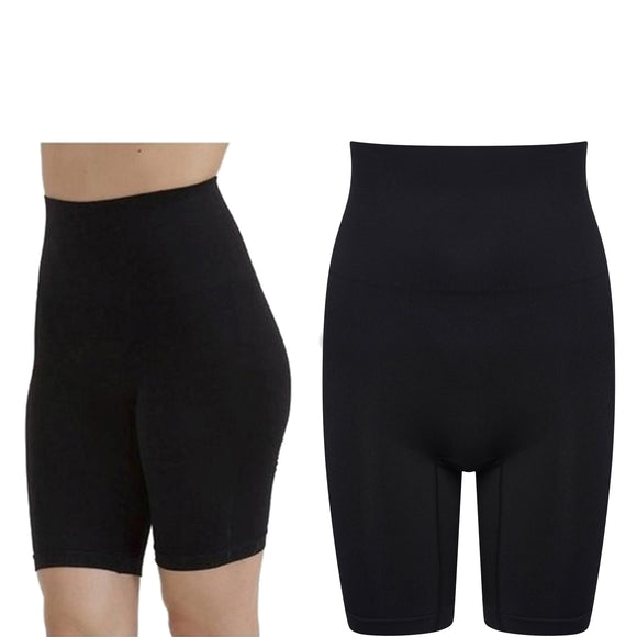 shapewear black control shorts long leg thigh control and high waist cincher in UK sizes 8, 10, 12, 14, 18, 20