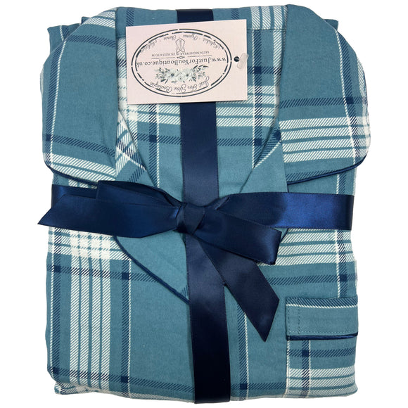 Blue Check Tartan Flannelette Wincey PJs Pyjama Set 100% Cotton