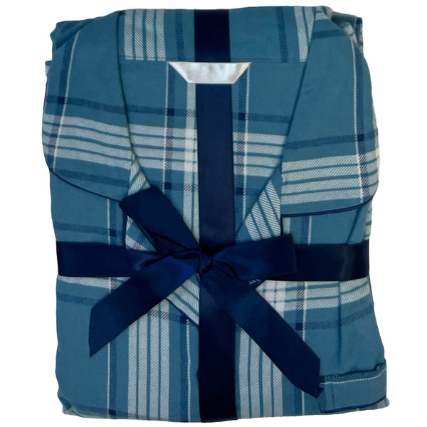 Blue Check Tartan Flannelette Wincey PJs Pyjama Set 100% Cotton
