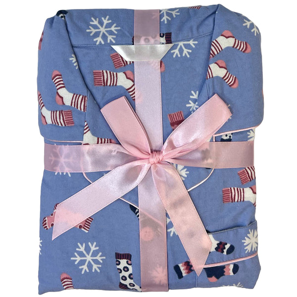 Blue Winter Print Flannelette Wincey PJs Pyjama Set 100% Cotton PLUS SIZE