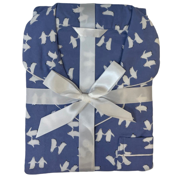 Blue Purple Penguin Flannelette Wincey PJs Pyjama Set 100% Cotton