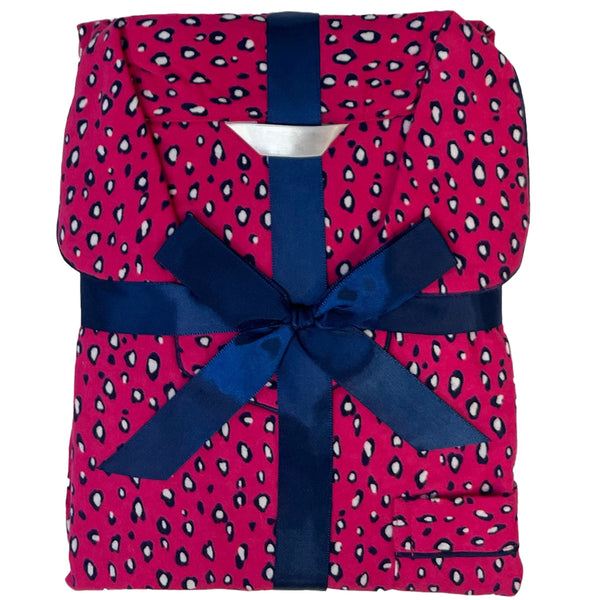 Hot Pink Leopard Animal Print Flannelette Wincey PJs Pyjama Set 100% Cotton