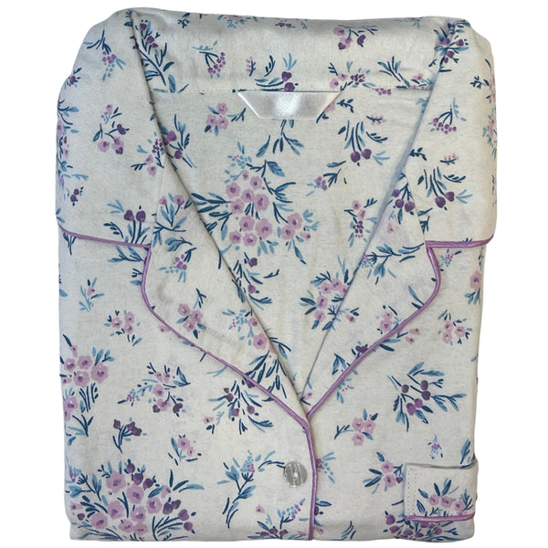 Lilac Ditsey Floral Print Flannelette Wincey PJs Pyjama Set 100% Cotton PLUS SIZE