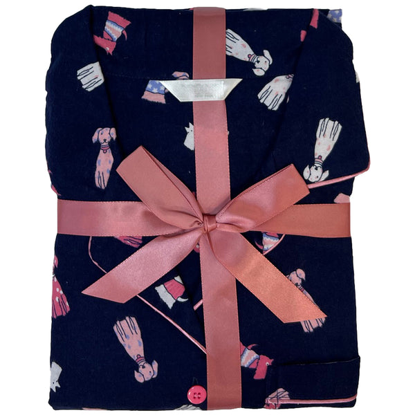 Navy Cute Dog Flannelette Wincey PJs Pyjama Set 100% Cotton PLUS SIZE