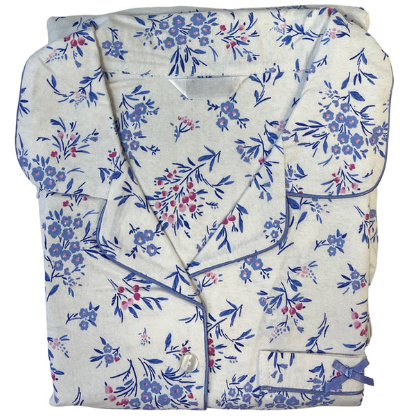 Pastel Blue Ditsey Floral Print Flannelette Wincey PJs Pyjama Set 100% Cotton PLUS SIZE