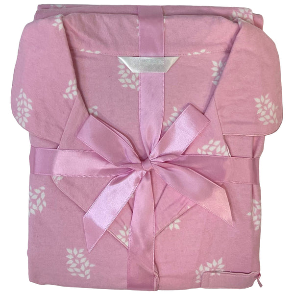 Pastel Pink Leaf Print Flannelette Wincey PJs Pyjama Set 100% Cotton PLUS SIZE