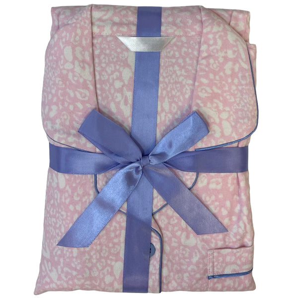 Light Pink Leopard Print Flannelette Wincey PJs Pyjama Set 100% Cotton PLUS SIZE