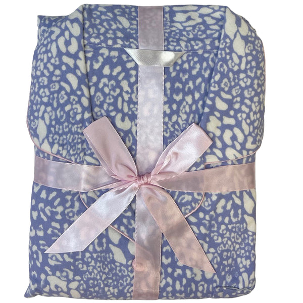 Purple Blue Leopard Print Flannelette Wincey PJs Pyjama Set 100% Cotton PLUS SIZE