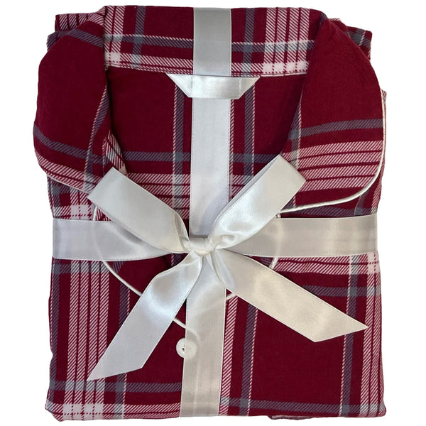 Red Check Tartan Flannelette Wincey PJs Pyjama Set 100% Cotton
